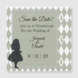 Save Date Vintage Sage Green Alice Wonderland 