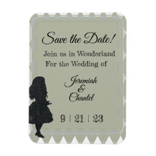 Save Date Vintage Sage Green Alice Wonderland  Magnet