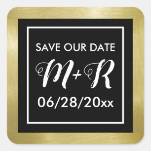 save date wedding black monogram  square sticker