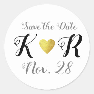 Save-date wedding monogram of love  classic round sticker