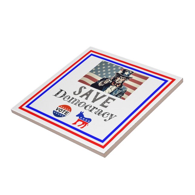 Save Democracy Ceramic Tile (Side)