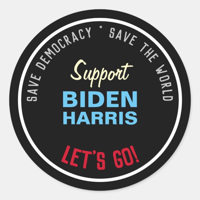 Save Democracy Support BIDEN HARRIS Classic Round Sticker (Front)