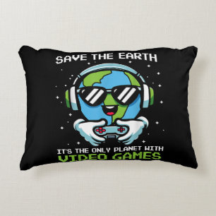 Save Earth Gamer Design - Funny Earth Day Video Ga Accent Pillow