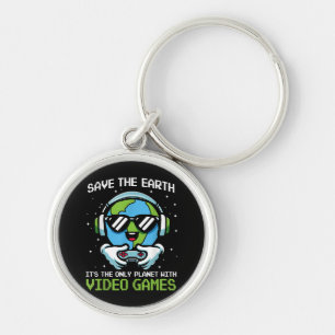 Save Earth Gamer Design - Funny Earth Day Video Ga Keychain