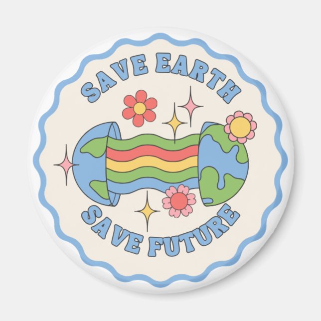 Save Earth, Save Future – Colorful Cartoon Earth Magnet (Front)