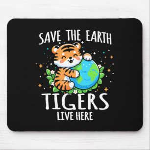 Save Earth Tiger Design - Funny Animal Earth Day Mouse Pad
