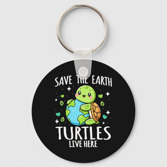 Save Earth Turtle Design - Funny Animal Earth Day  Keychain (Front)