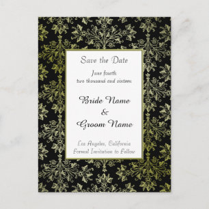 Save Elegant the Date Golden Damask Pattern Card