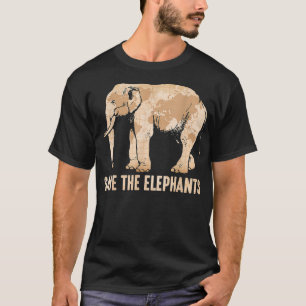 Save Elephants Love Animal welfare Retro World Map T-Shirt