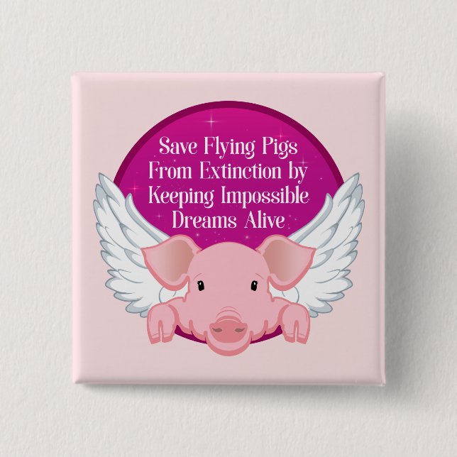 Save Flying Pigs 2 Inch Square Button (Front)