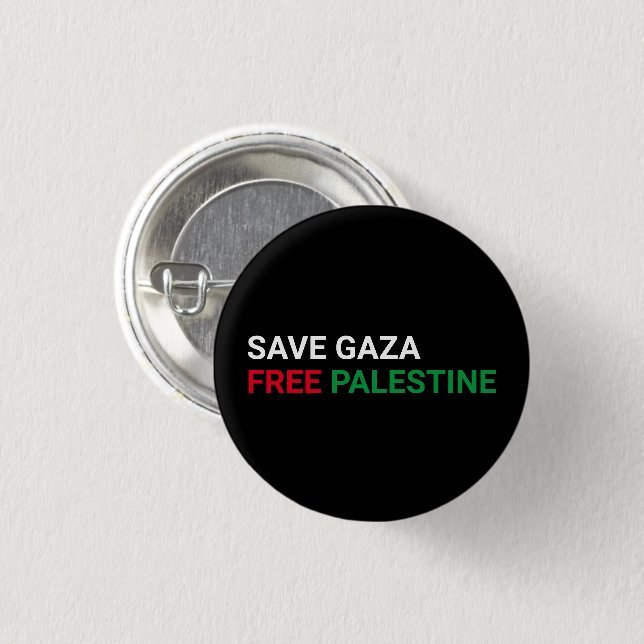 Save Gaza Free Palestine black white red green 1 Inch Round Button (Front & Back)