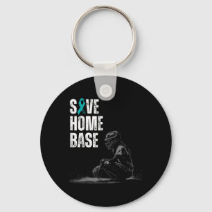 Save Home Base Baseball Player Ovarian Cancer Awar Keychain