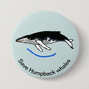 Save Humpback WHALES - Endangered animal graphic - 3 Inch Round Button