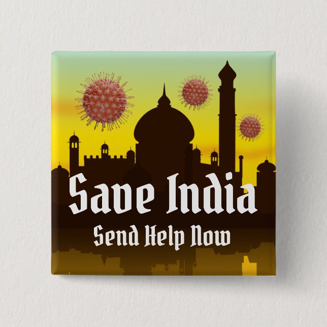 Save India From Covid-19 2 Inch Square Button (Front)