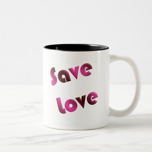 Save Love. gradient text. Two-Tone Coffee Mug (Right)