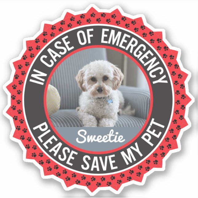Save My Pet Safety Alert Name Photo Custom Colour (Front)