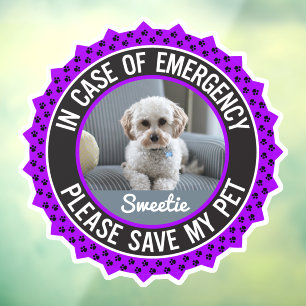 Save My Pet Safety Alert Name Photo Custom Colour Window Cling