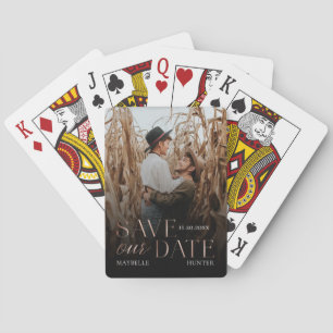 Save Our Date Black & Rose Gold Couple Photo Playing Cards