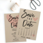 Save Our Date Calendar Modern Rustic Kraft Card<br><div class="desc">Congratulations on your engagement! Make sure everyone is able to attend your big event with our lovely rustic calendar Save The Dates! Click the "Personalize" button - then "Click to customize further" to get started with your layout! Easily edit the calendar and move the heart to your date! See our...</div>