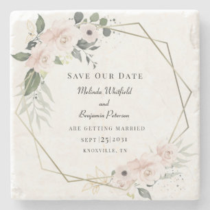 Save Our Date Floral Rustic Script Custom Stone Coaster