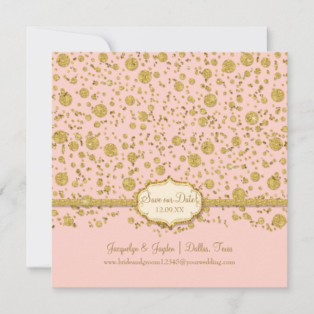 Save our Date Gold Leaf Glitter Confetti Polka Dot Save The Date (Front)