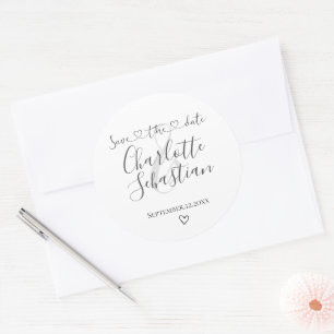 Save Our Date Handwritten Heart Personalized Classic Round Sticker