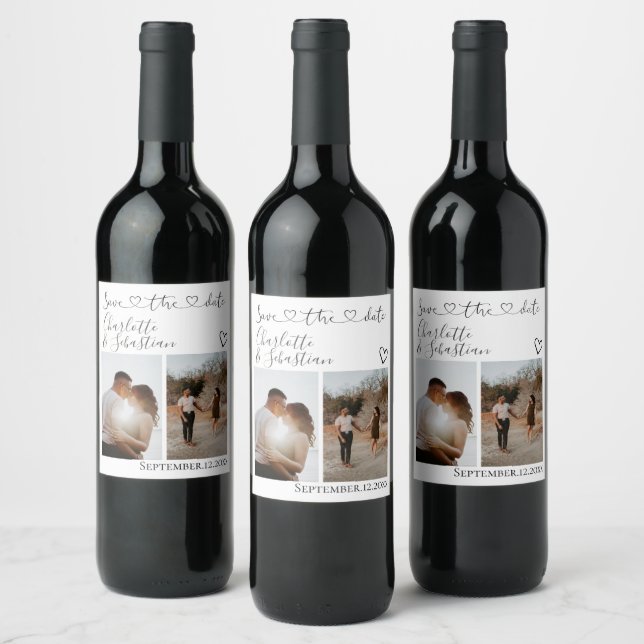 Save Our Date Handwritten Heart Personalized Photo Wine Label (Bottles)