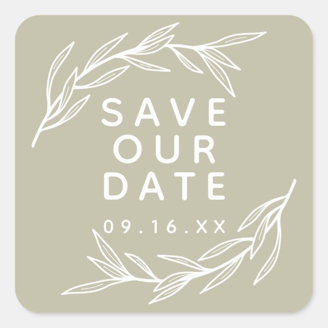 Save Our Date Laurel Leaves Square Sticker (Front)