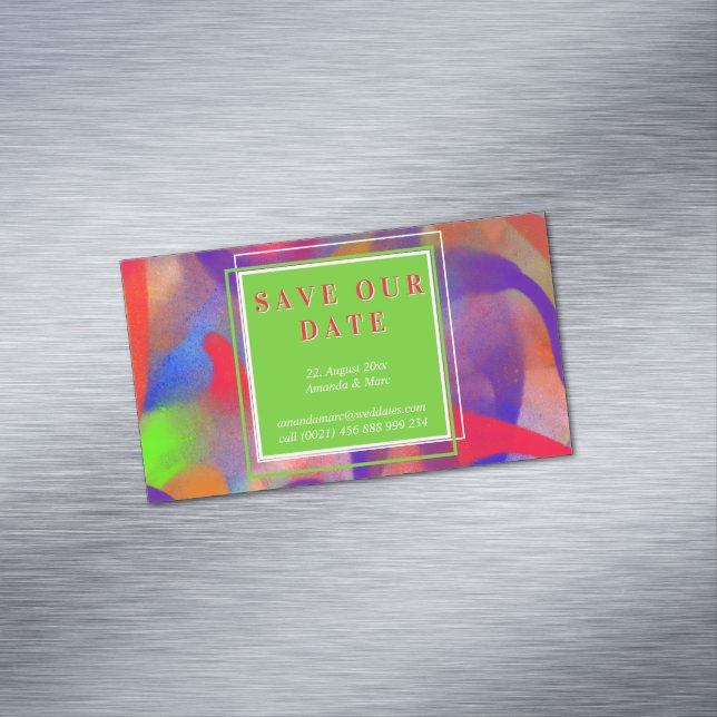 Save our Date: modern, raspberry red Magnetic Business Card (In Situ)