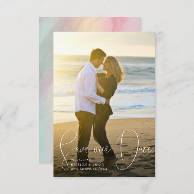 Save Our Date Refined Lines Smooth Pen Script Invitation (Front/Back)