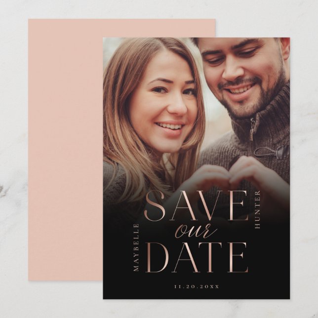 Save Our Date Rose Gold Full Photo Black Gradient Save The Date (Front/Back)