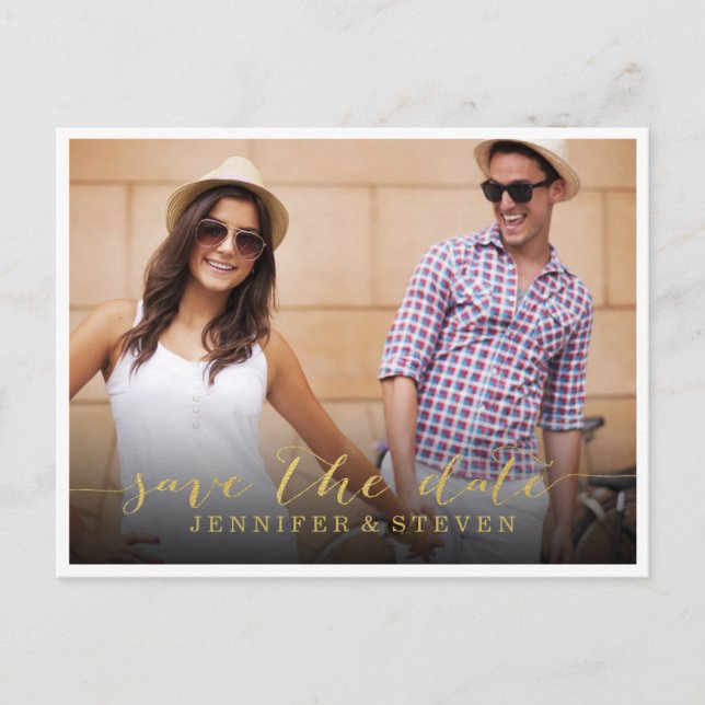 SAVE OUR DATE | SAVE THE DATE GOLDEN ANNOUNCEMENT POSTCARD (Front)