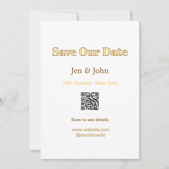 Save our date Scan QR for details name date webite Invitation (Front)