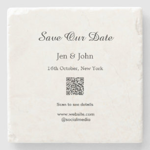Save our date Scan QR for details name date webite Stone Coaster