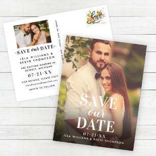 Save Our Date Timeless Type White Wedding Photo Announcement Postcard