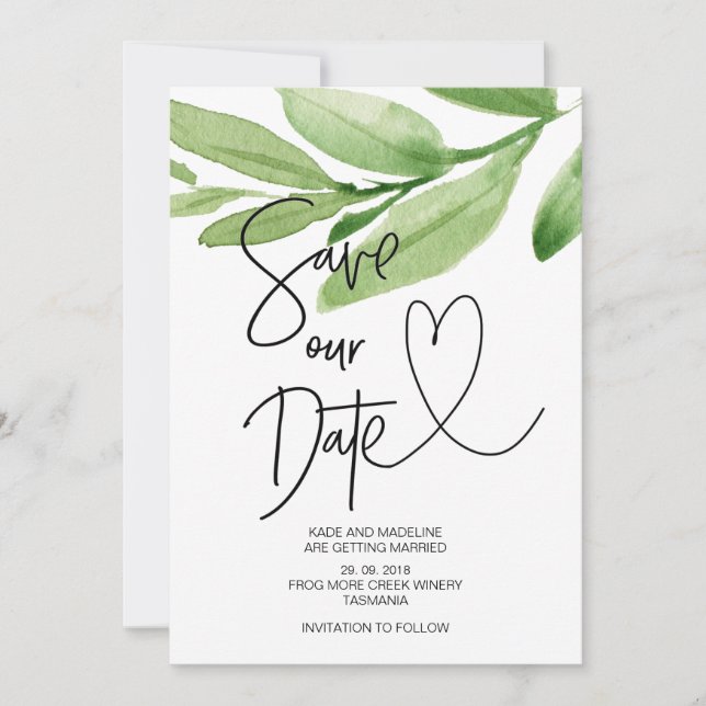 Save Our Date Tropical Green Eucalyptus Wedding Invitation (Front)