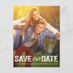 Save Our Date Wedding Distressed Script Photocard Postcard