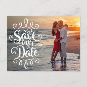 Save Our Date Wedding   Handwritten Ornate Script Postcard