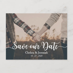 Save Our Date White Script Postcard