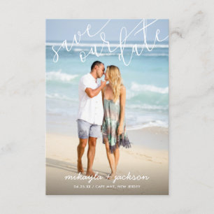Save Our Date White Script Wedding Announcement
