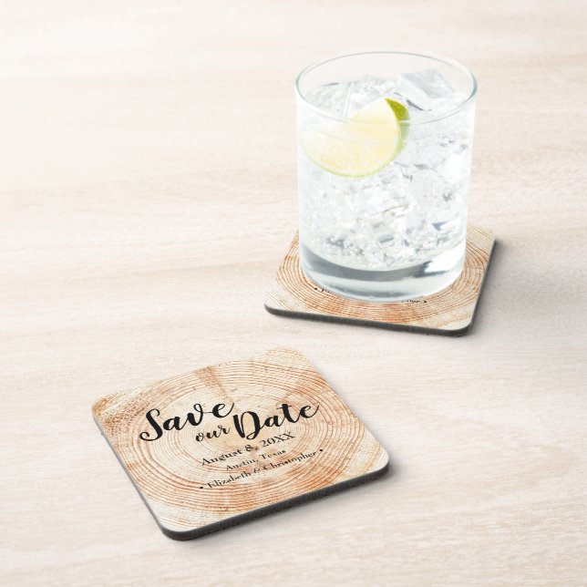 Save our date Wood grain Wedding Rustic Custom Coaster (Right Side)