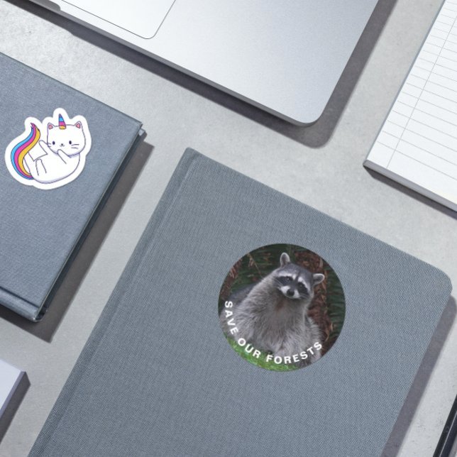 Save Our Forests Raccoon Wildlife Photo Classic Round Sticker (In Situ Book)