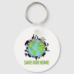 Save Our Home Animals Earth Day Planet Anniversary Keychain
