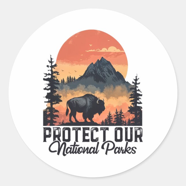 Save Our National Parks Resist Service Bison Buffa Classic Round Sticker (Front)