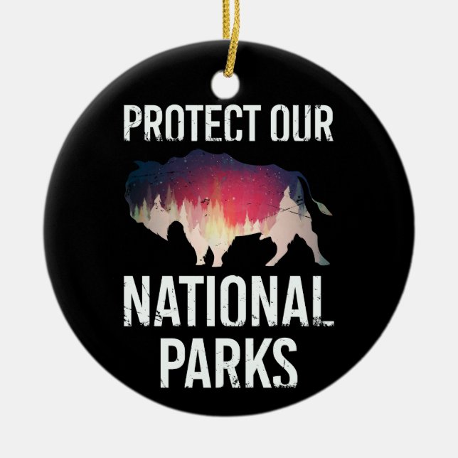 Save Our National Parks Retro Bison Explore Resist Ceramic Ornament (Front)