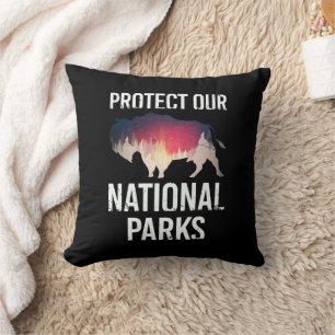 Save Our National Parks Retro Bison Explore Resist Throw Pillow