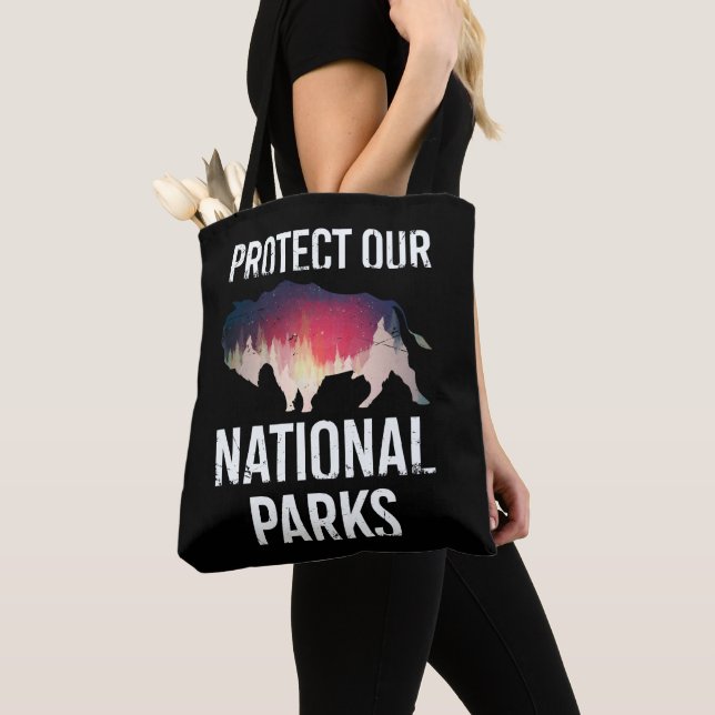 Save Our National Parks Retro Bison Explore Resist Tote Bag (Close Up)