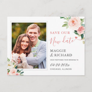 Save Our New Date Blush Pink Chic Floral Photo Postcard
