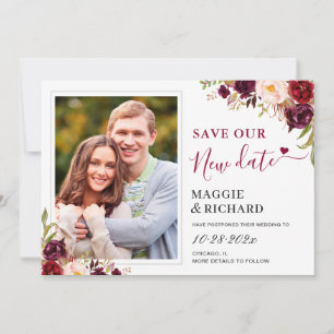 Save Our New Date Burgundy Red Floral Photo Save The Date