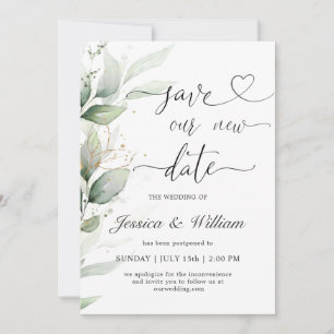 Save our new  Date Postponed Watercolor Eucalyptus Invitation